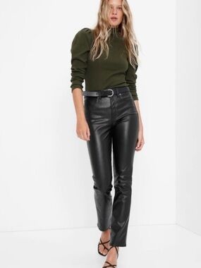 Gap black Vintage slim high rise faux leather sleek polished pants size 16
